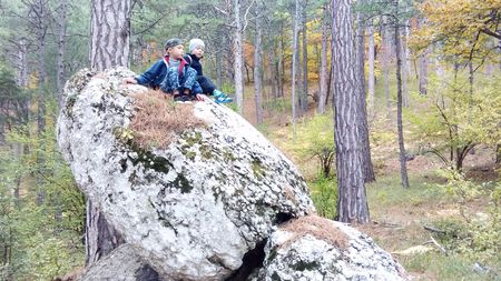 Как здорово взобраться на большой камень, похожий на голову динозавра.