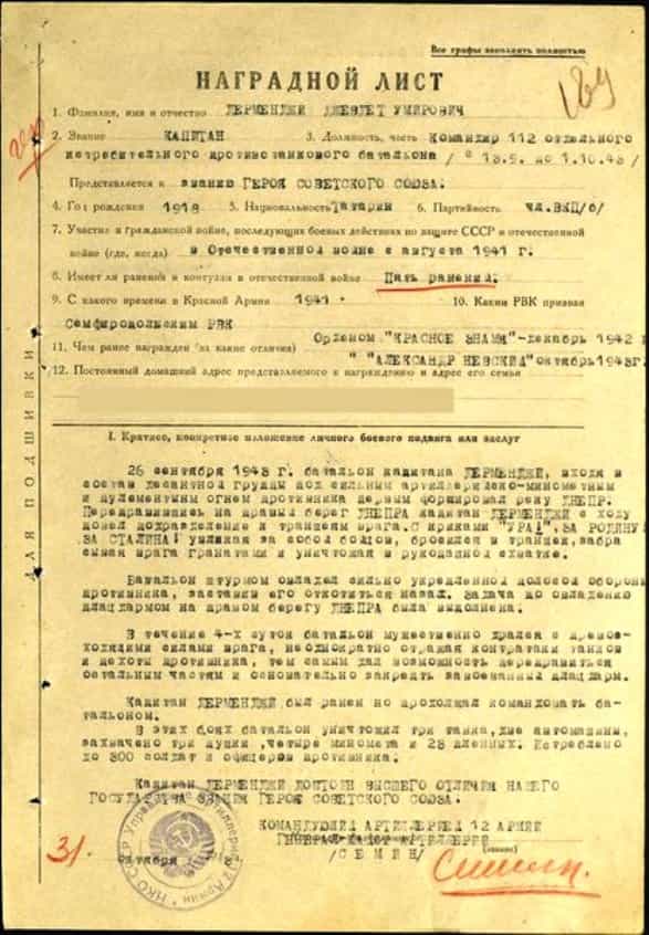 Джевдет Дерменджи был в списке из 29 человек представленных к званию «Героя Советского Союза», 28 были удостоены этого звания, кроме Дерменджи