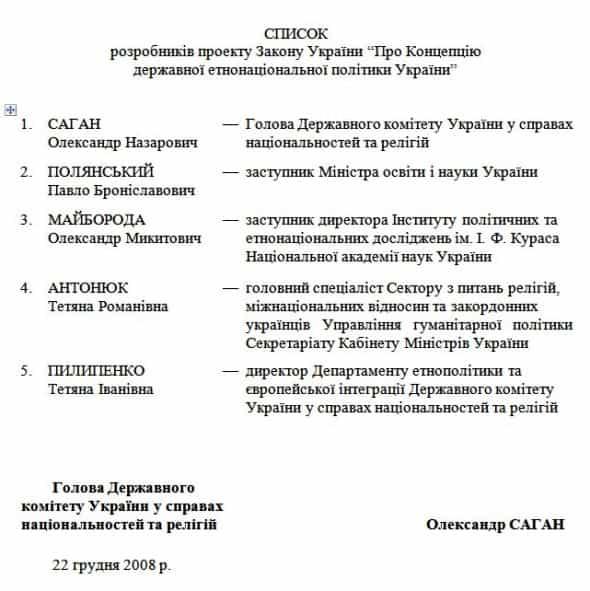 Список разработчиков законопроекта Кабмина