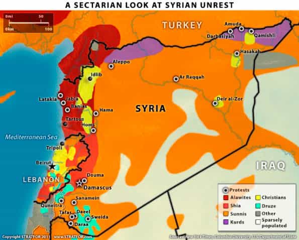 Схема распространения религиозных течений в Сирии
